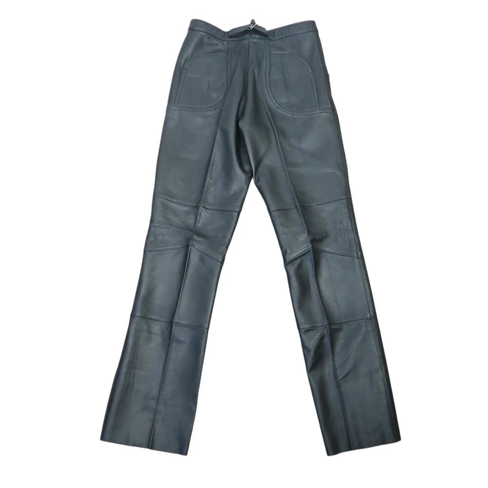 Vintage 80s Lederly Black Leather Straight Leg Moto Pants 28" - Picture 3 of 5